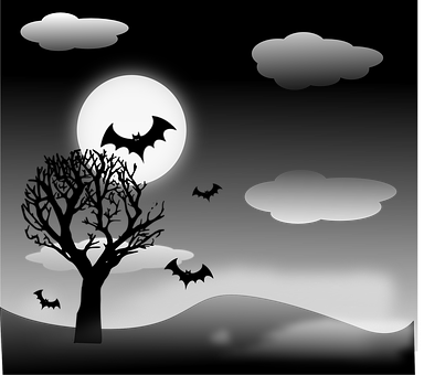 Moonlit Bats Silhouette PNG with transparent background