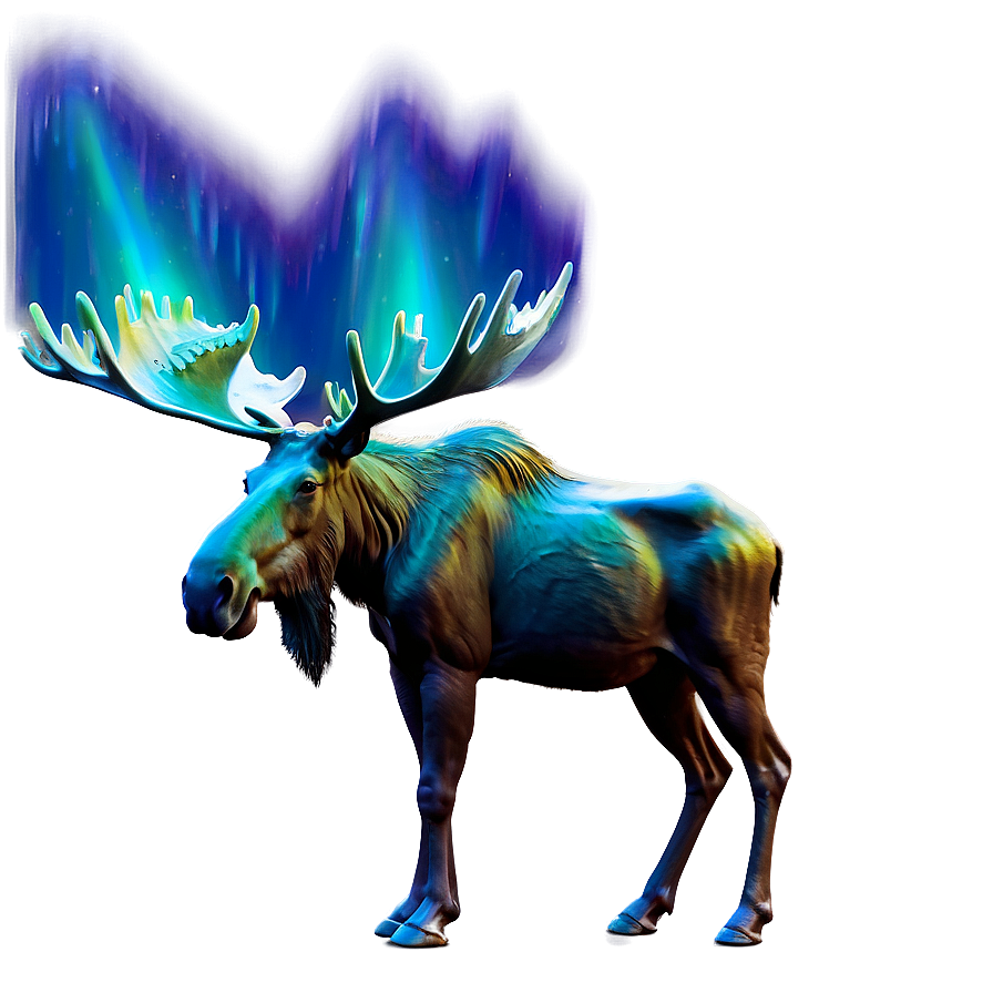 Moose And Northern Lights Png Prm