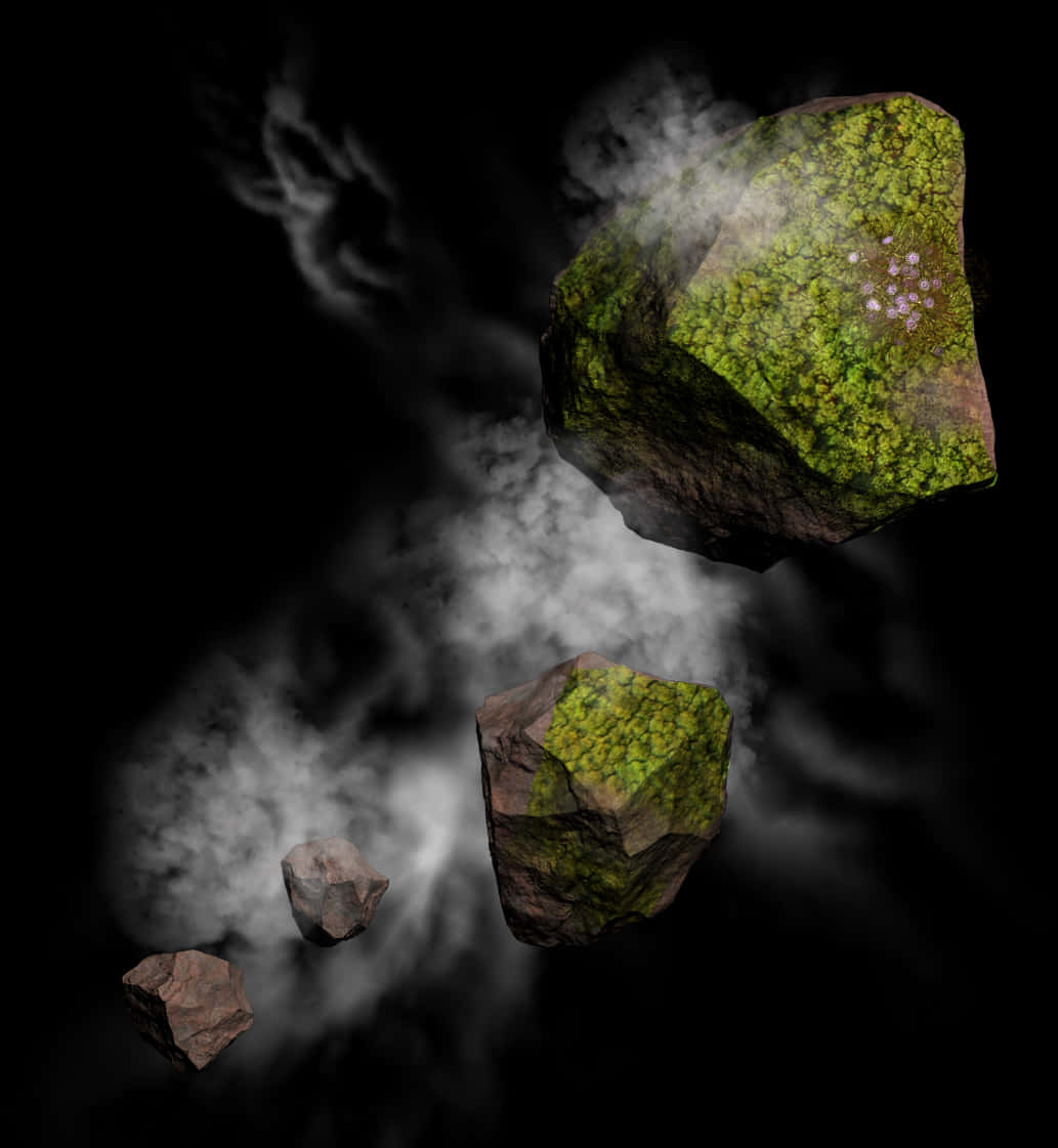 Mossy Rocks Floatingin Mist PNG with transparent background