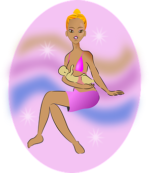 Mother Breastfeeding Baby Cartoon PNG with transparent background