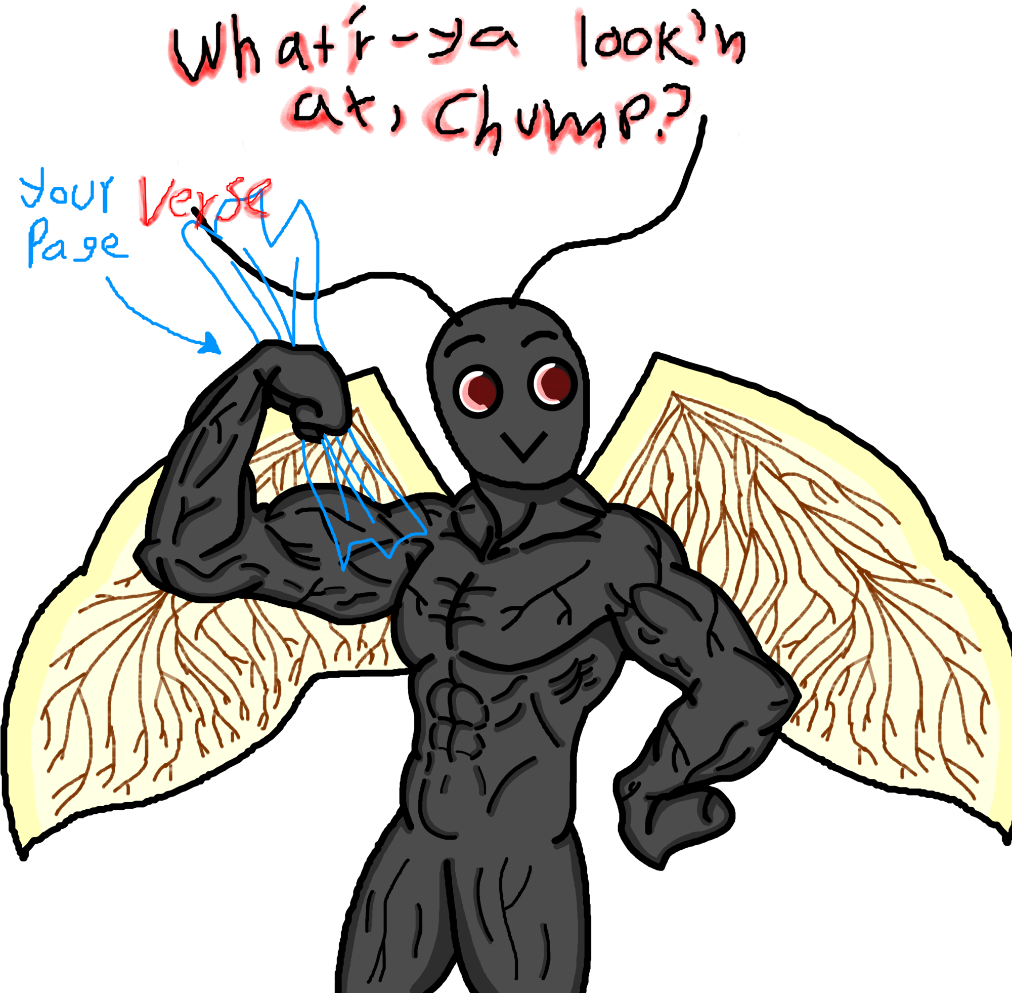 Mothman Flexing Muscles Cartoon