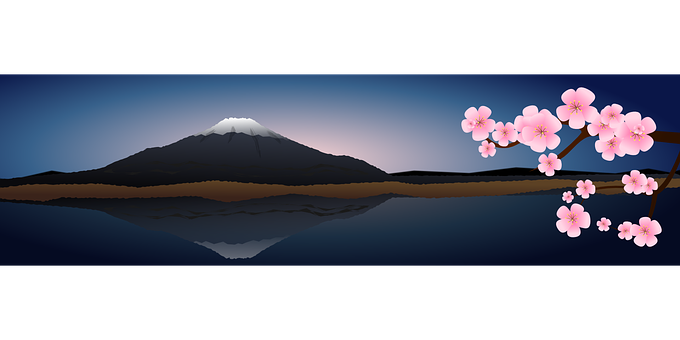 Mount Fuji Cherry Blossoms Reflection PNG with transparent background