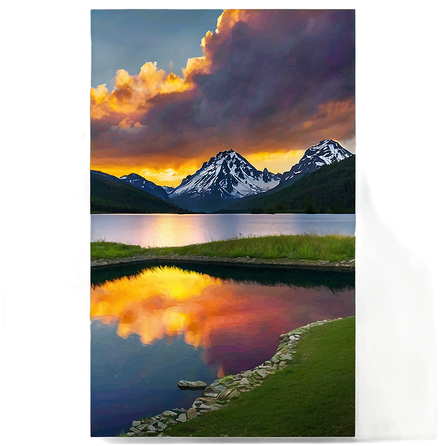 Mountain And Lake Sunset Png Sot