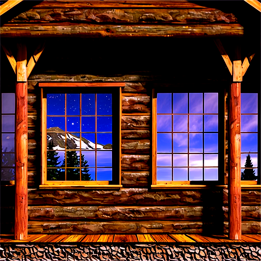 Mountain Log Cabin View Png 06122024