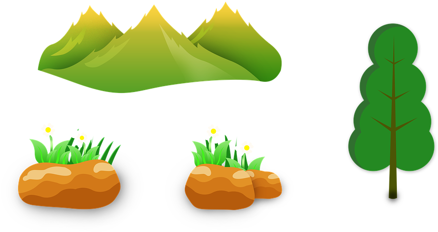 Mountains, Tree, Grass, Stones, Mud, Flower, Design, HD Png Download PNG with transparent background