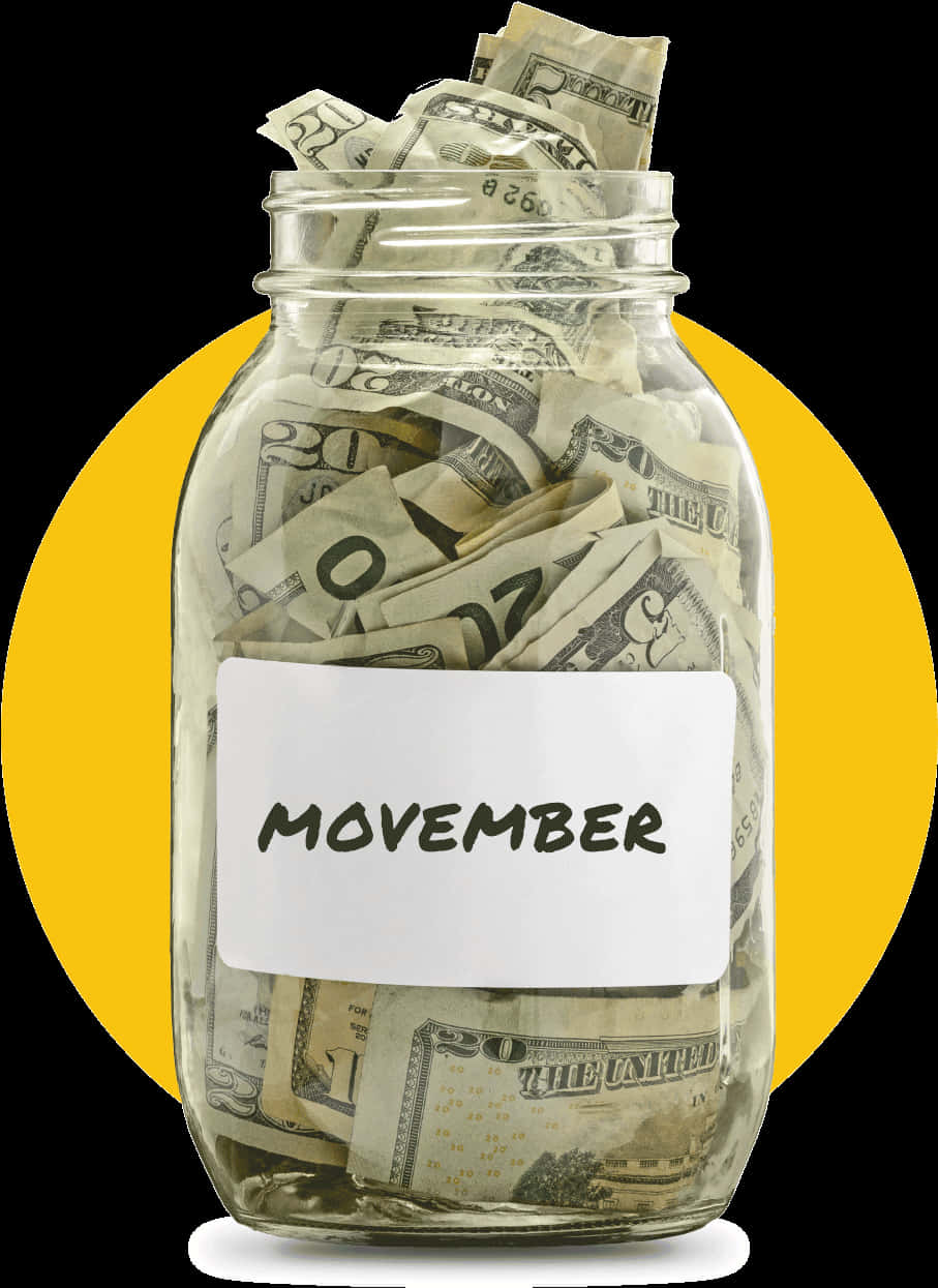 Movember Donation Jar Fullof Money PNG with transparent background