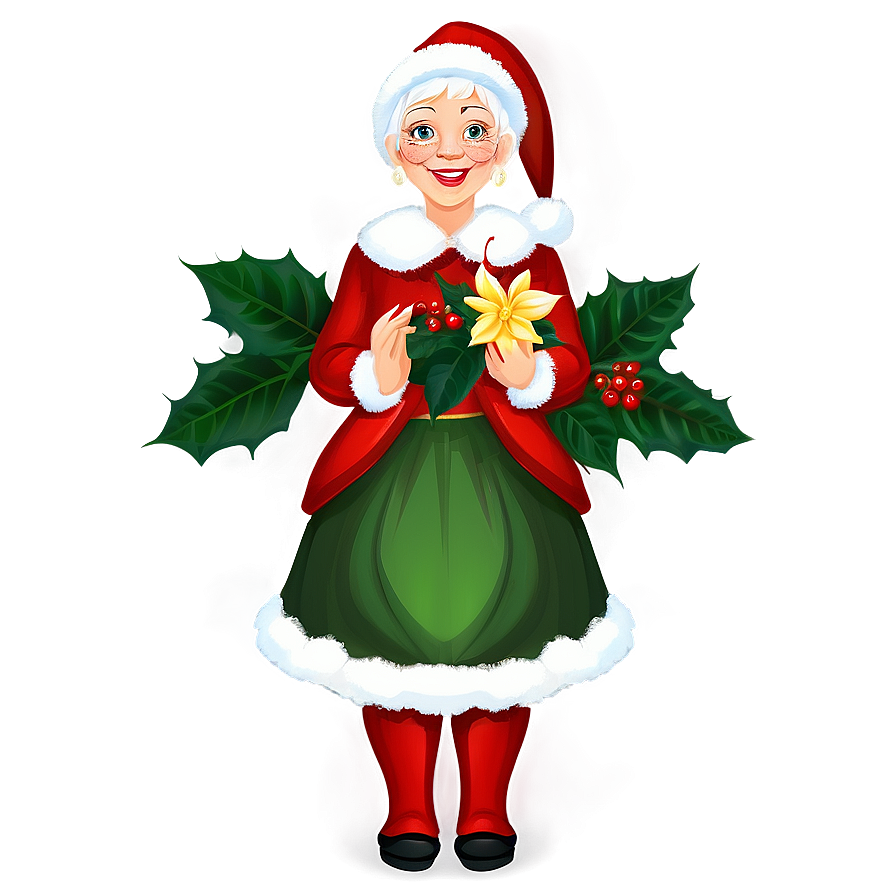 Mrs Claus With A Poinsettia Png Fpq83