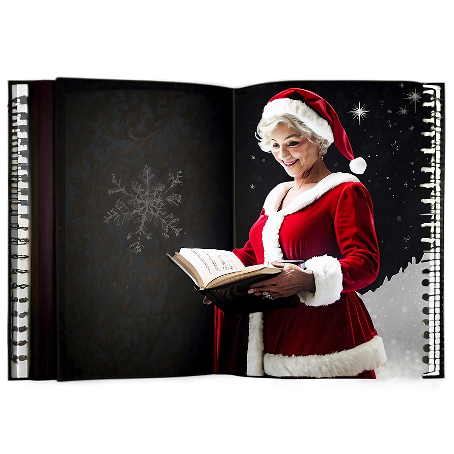 Mrs Claus With Christmas Carol Book Png Cmy