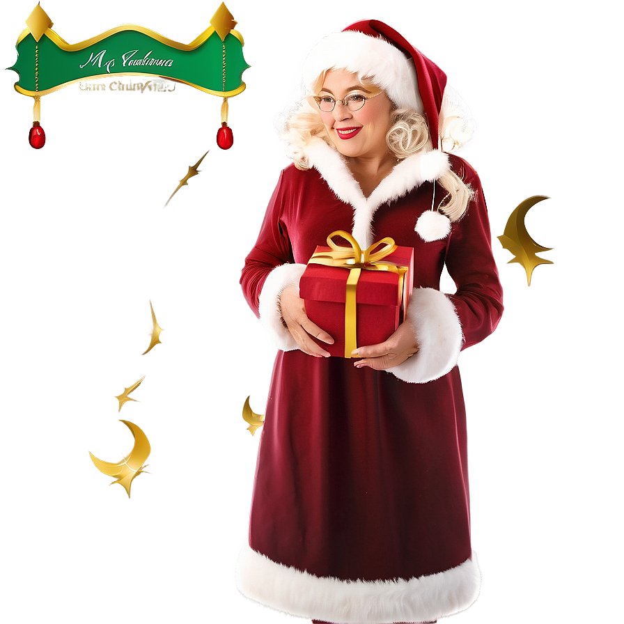 Mrs Claus With Gift Bag Png 06292024