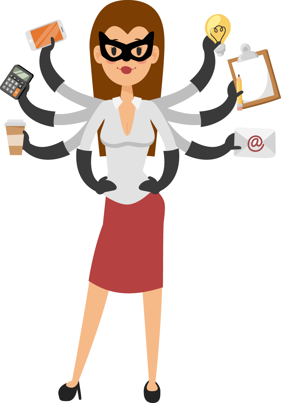 Multitasking Businesswoman Octopus Illustration PNG image with a transparent background, free high-resolution download