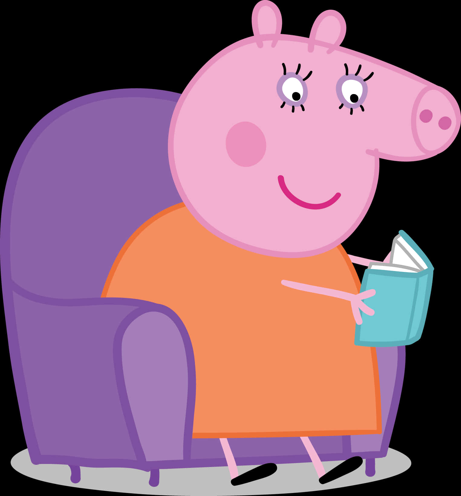 Mummy_ Pig_ Reading_in_ Chair PNG with transparent background
