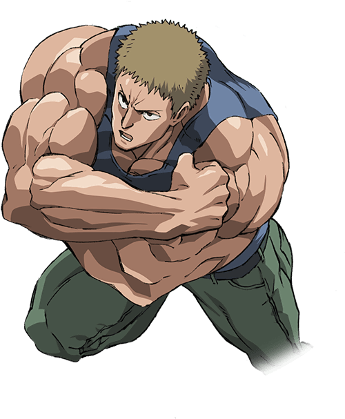 Muscled Anime Character Crouching Pose