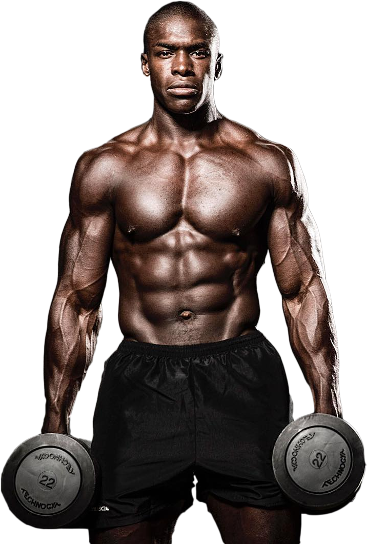 Muscular Bodybuilder Holding Dumbbells