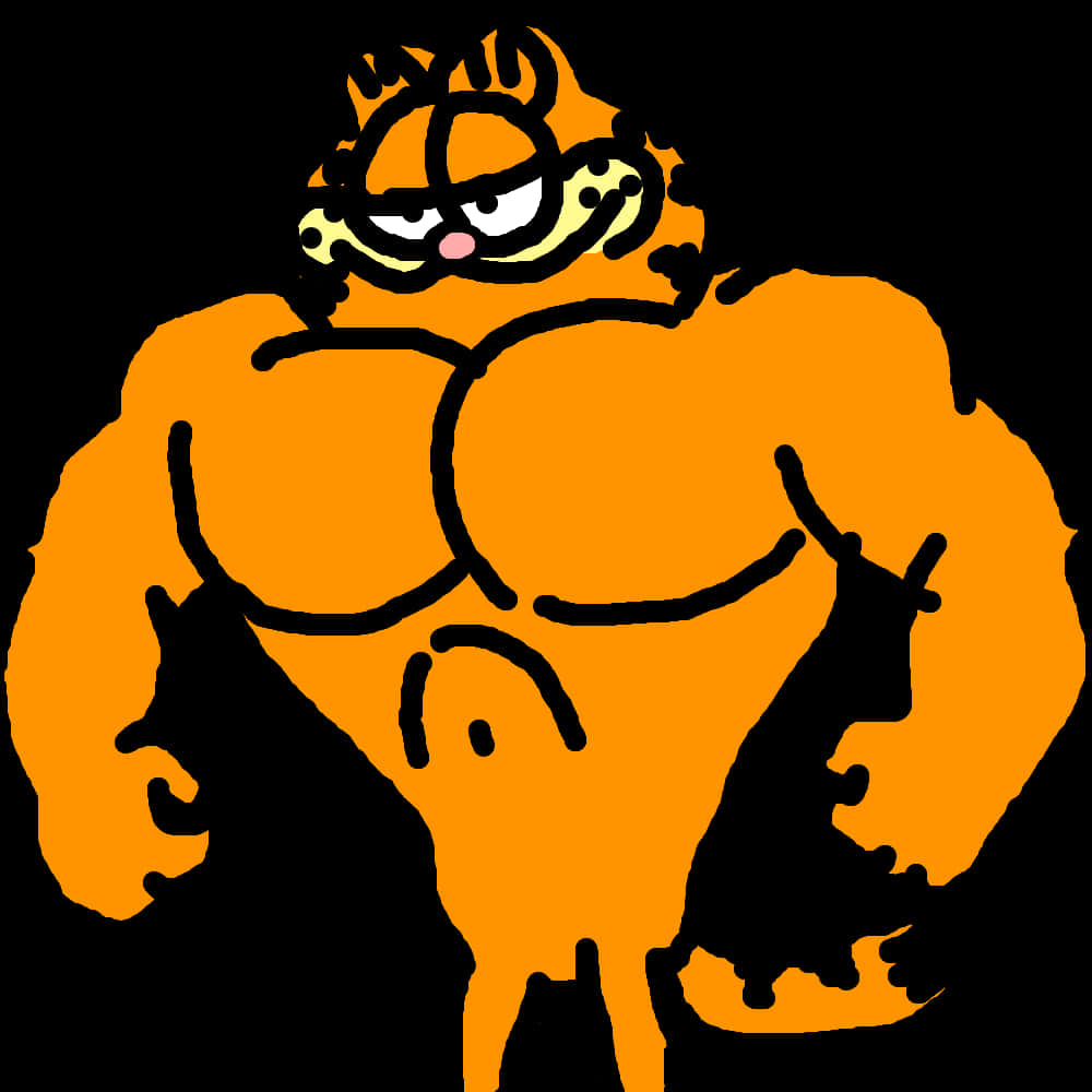 Muscular Garfield Cartoon Character PNG with transparent background