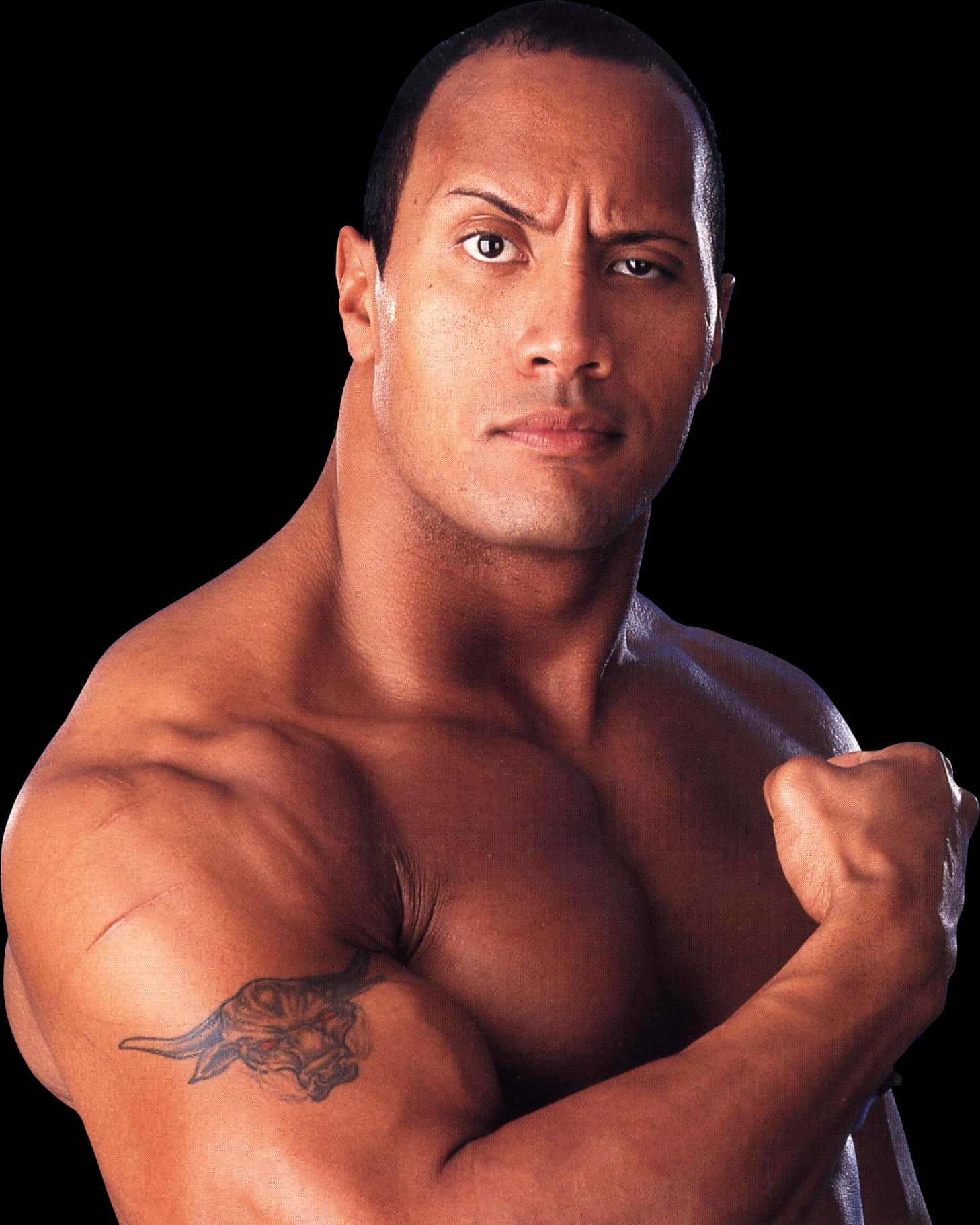 Muscular Man Intense Gaze PNG with transparent background