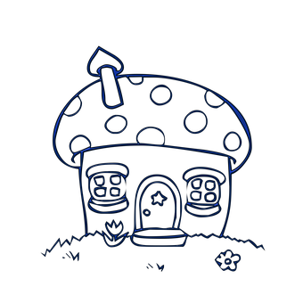 Mushroom House Illustration Neon Outline PNG with transparent background