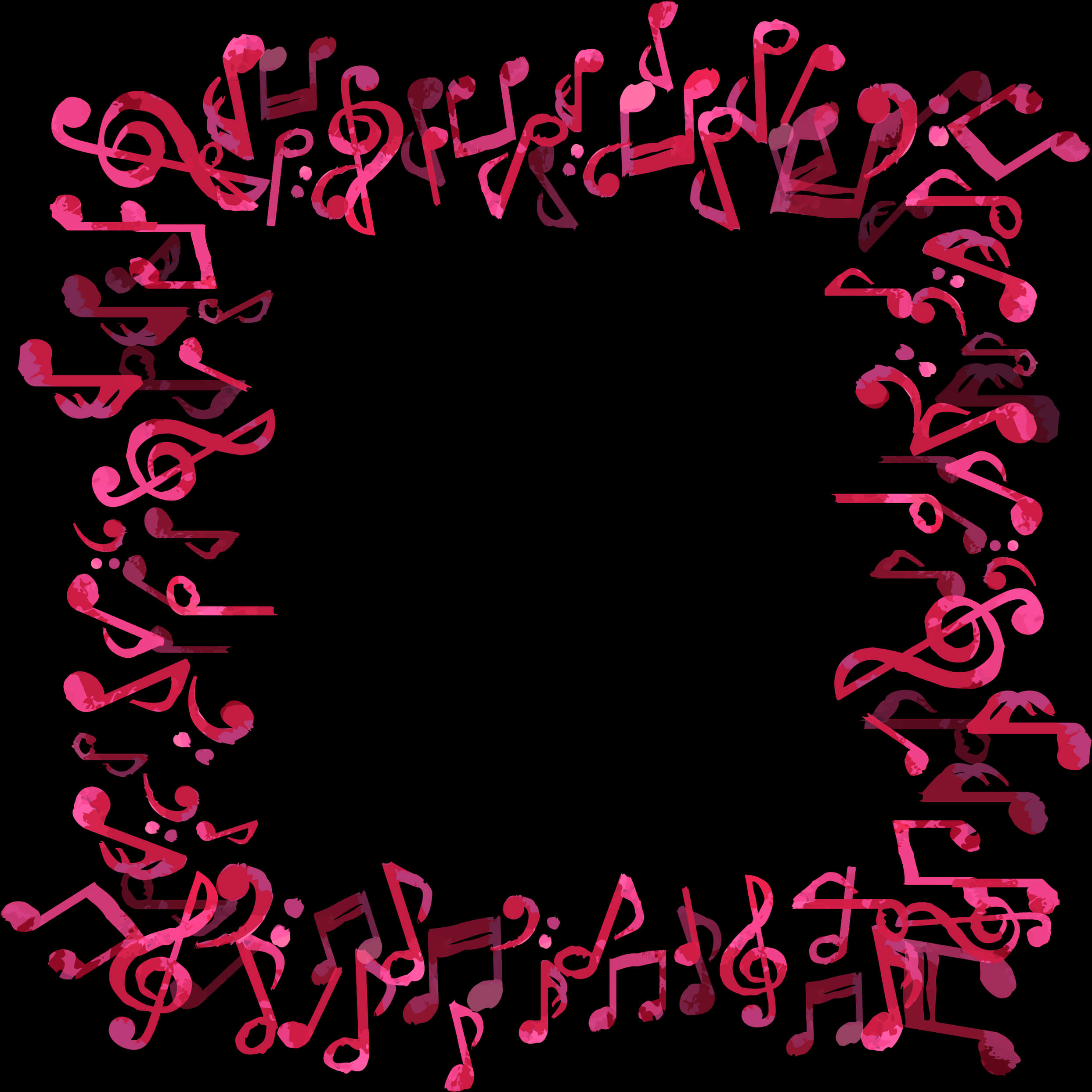 Musical Notes Border Design_ Pink Black Background