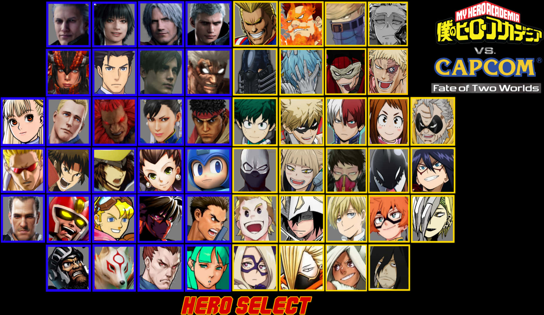 My Hero Academiavs Capcom Character Select Screen