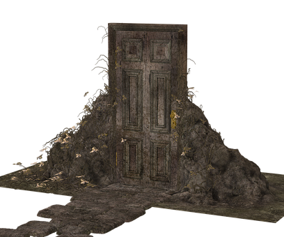 Mysterious Door Surroundedby Rubble PNG with transparent background