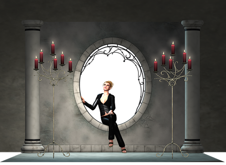 Mysterious Gothic Roomwith Womanand Candles PNG with transparent background