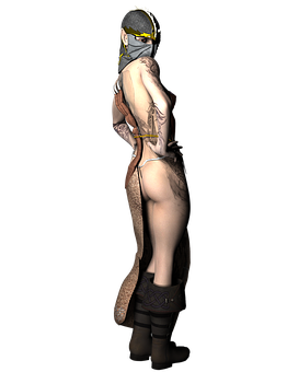 Mysterious_ Warrior_ Back_ View PNG with transparent background