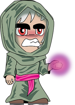 Mystic Hooded Character Casting Spell PNG with transparent background