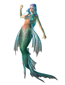 Mystical Blue Mermaid Pose PNG with transparent background