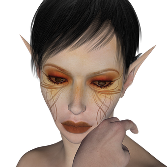 Mystical_ Elf_ With_ Orange_ Eyes PNG with transparent background