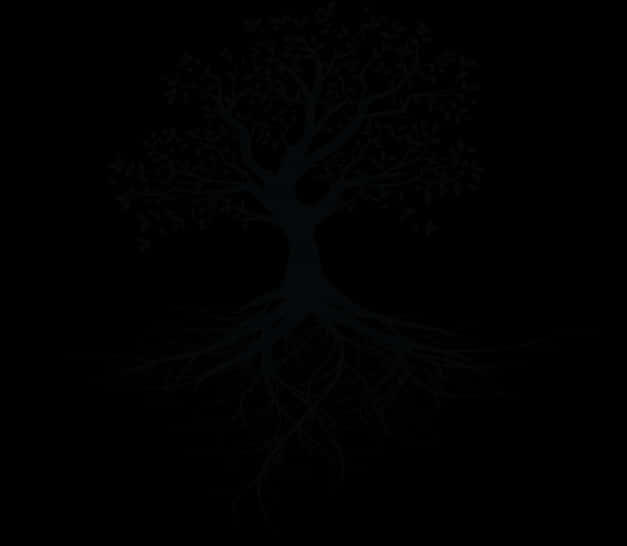 Mystical_ Tree_ Silhouette_ Roots_and_ Branches PNG with transparent background