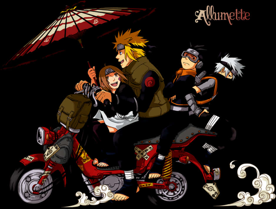 Naruto Characters Motorcycle Ride PNG with transparent background