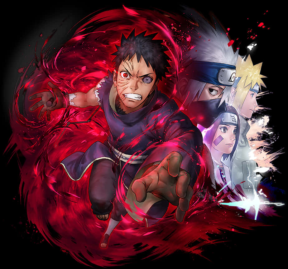 Naruto Team7and Obito Artwork PNG with transparent background
