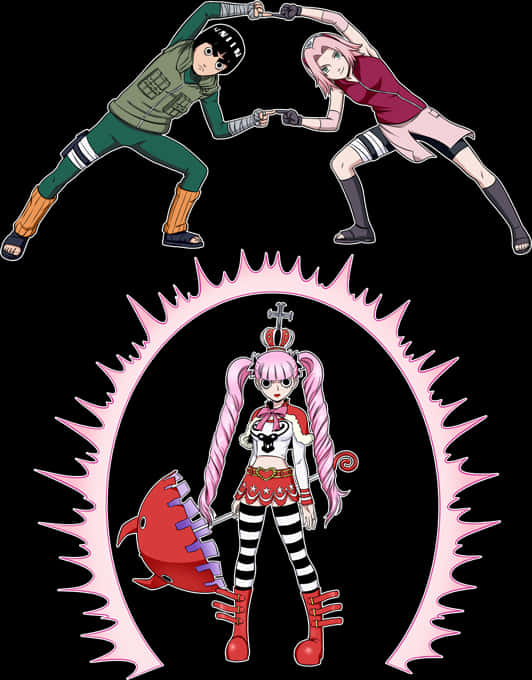 Narutoand One Piece Crossover Art PNG with transparent background