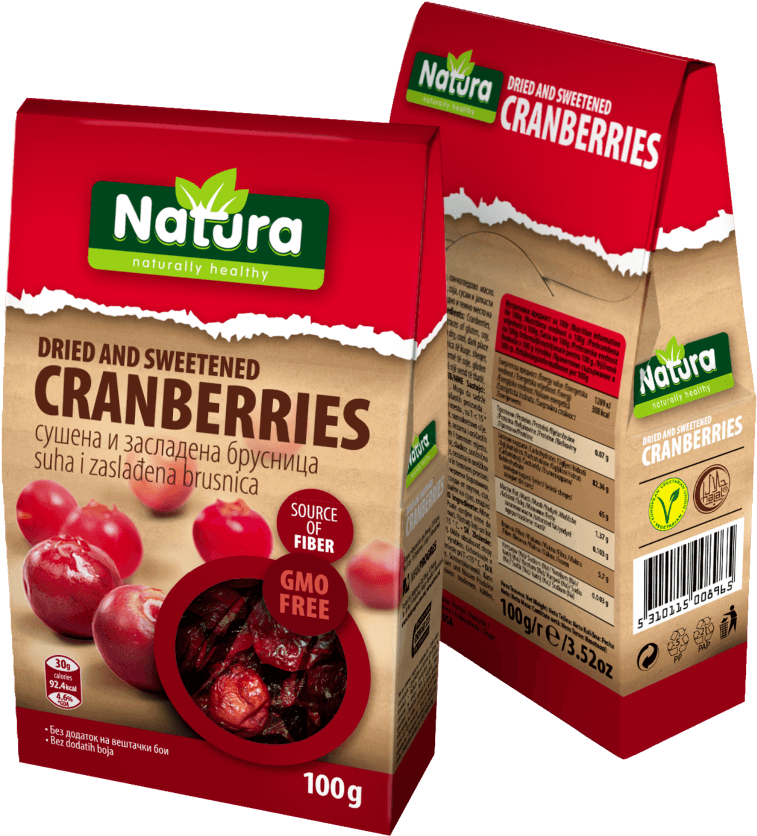 Natura Dried Sweetened Cranberries Packaging