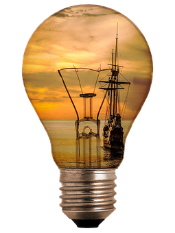 Nautical Sunset Lightbulb Illusion PNG with transparent background
