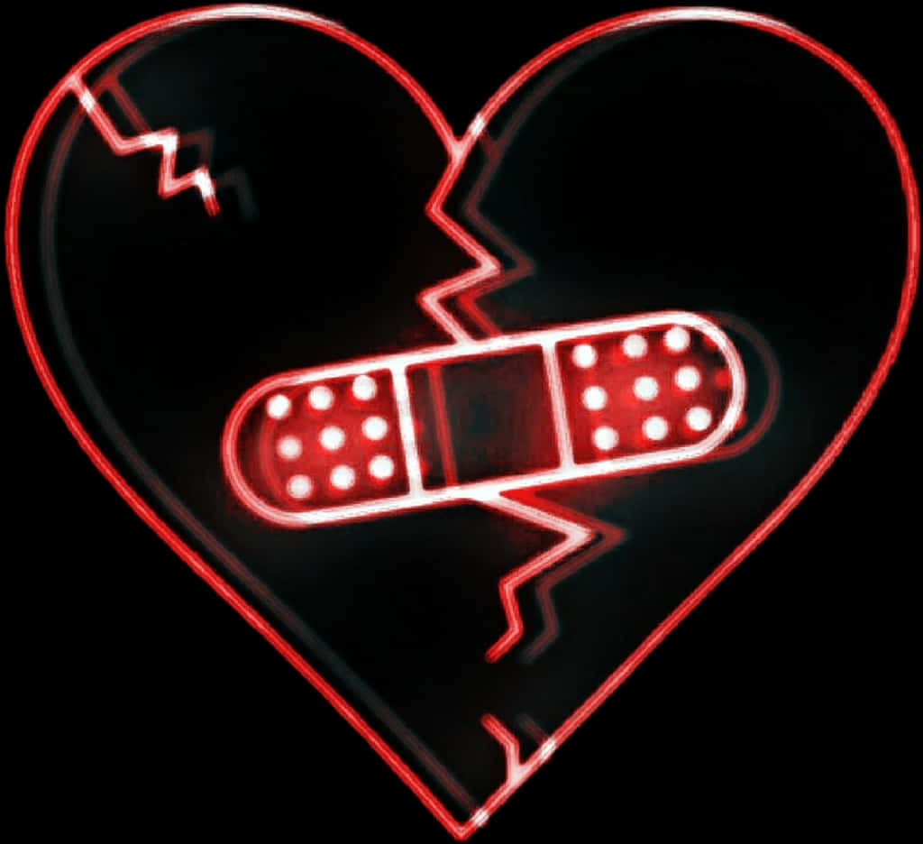 Neon Broken Heartwith Bandaid PNG with transparent background