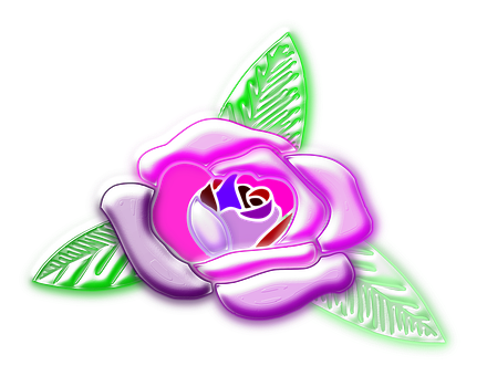 Neon Glow Purple Rose Art PNG with transparent background
