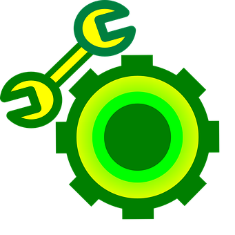 Neon Green Gearand Wrench Icon PNG with transparent background