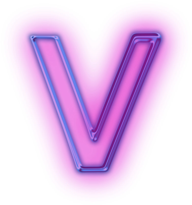 Neon Letter V Pink Blue Glow