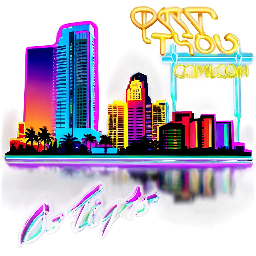 Neon Lights Miami Skyline Png 69