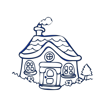 Neon Outline Cottage Illustration PNG with transparent background