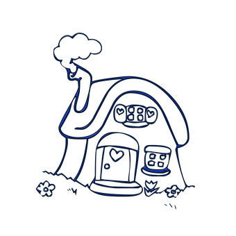 Neon Outline Cottage Illustration PNG with transparent background