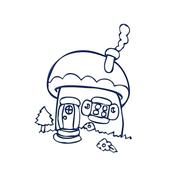 Neon Outline Mushroom House PNG with transparent background