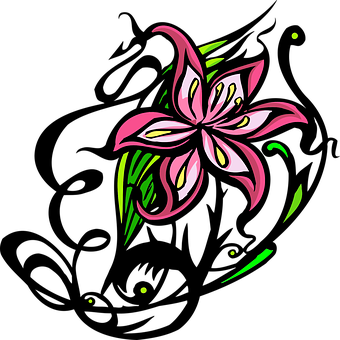 Neon Pink Lily Vector Art PNG with transparent background