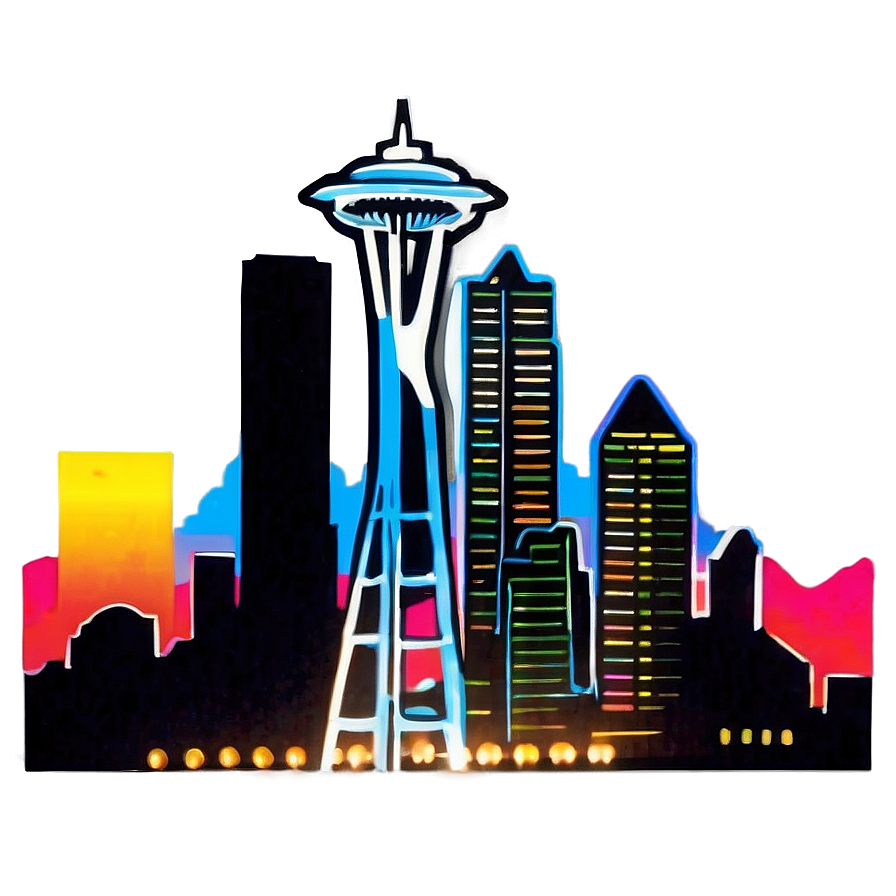 Neon Seattle Skyline Artwork Png Wbd