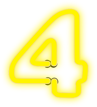 Neon Yellow Number Four PNG with transparent background