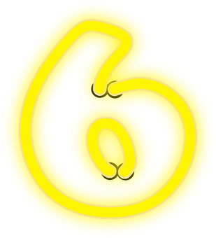 Neon Yellow Number Six PNG with transparent background