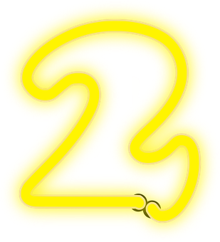 Neon Yellow Number Two PNG with transparent background