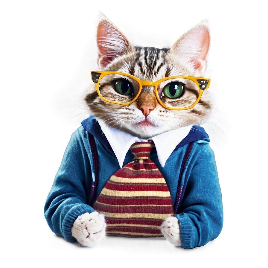 Nerd Cat Character Png 12