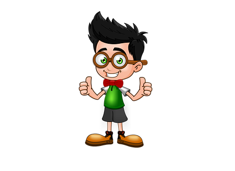 Nerdy Cartoon Boy Thumbs Up