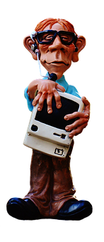 Nerdy Figure Holding Computer Floppy Disk PNG with transparent background